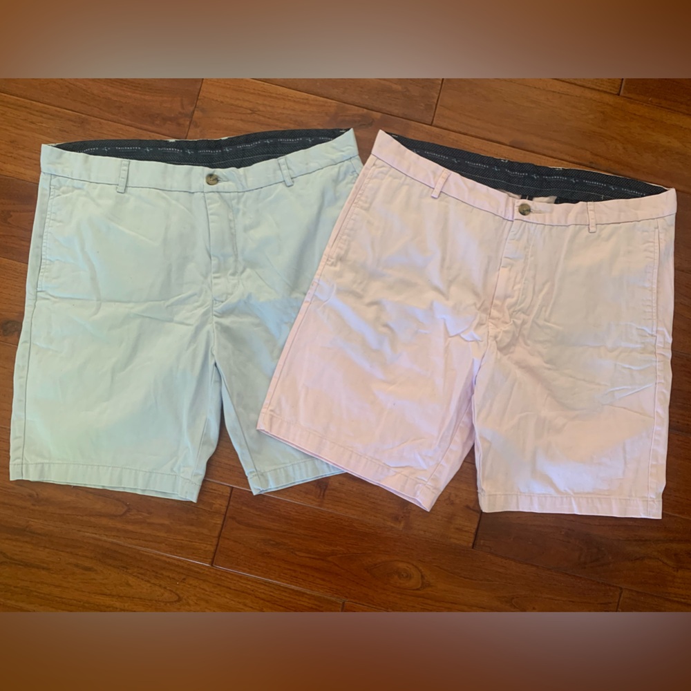 Tailorbryd Shorts Mens 38 Chino Pale Blue & Pink Performance Golf Flat Front Lot